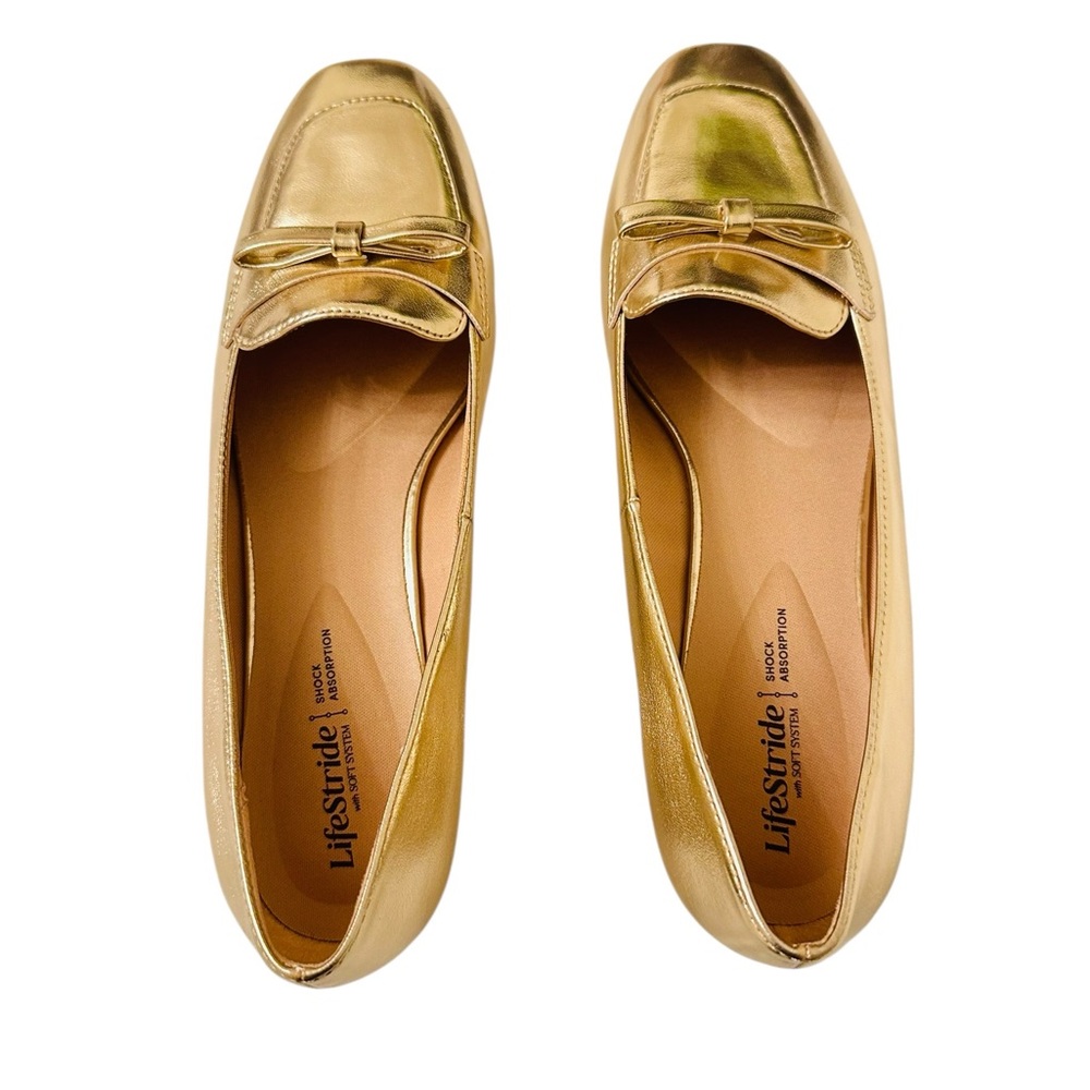 LifeStride Claudine Square Toe Block Heel Ballerina Flats NWOT Size 9.5M- Gold - Picture 4 of 9